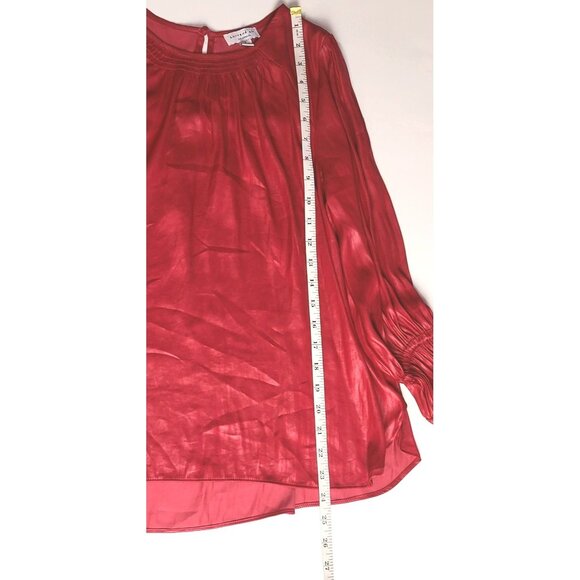 Current Air Red Long Sleeve Blouse With Ruched Cuffs Size Medium - Picture 9 of 9
